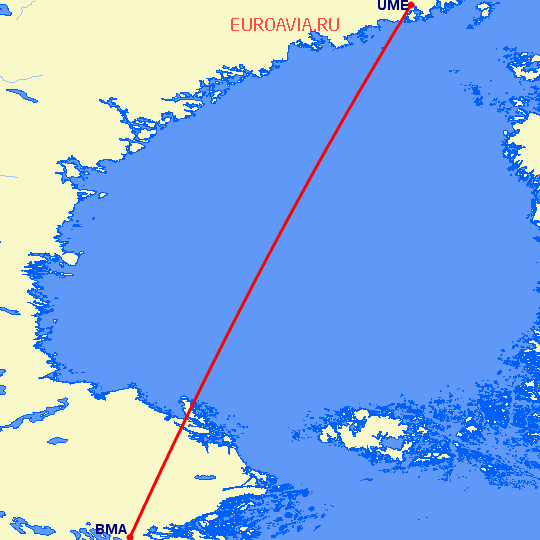 перелет Стокгольм — Умео на карте
