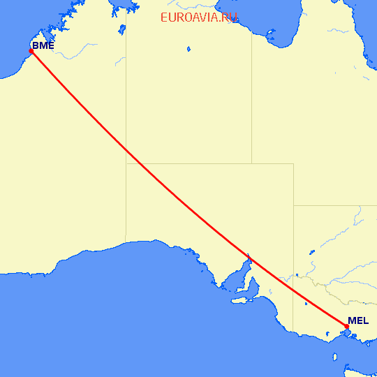 перелет Брум — Мельбурн на карте