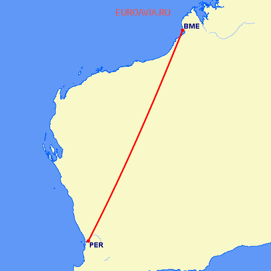 перелет Брум — Перт на карте
