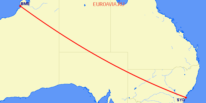 перелет Брум — Сидней на карте