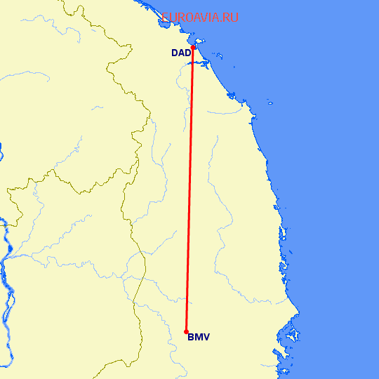 перелет Banmethuot — Да Нанг на карте