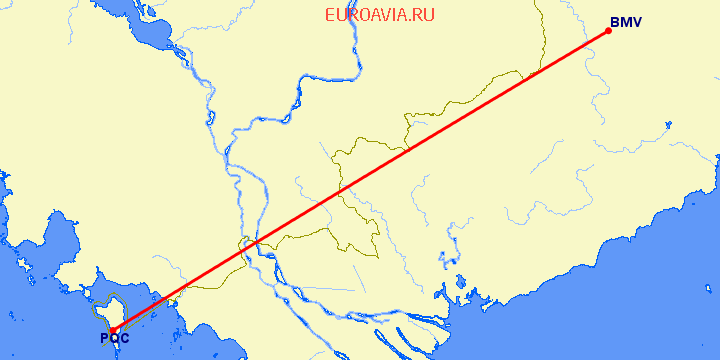 перелет Banmethuot — Пху Квок на карте