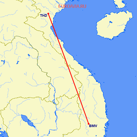 перелет Banmethuot — Тханьхоа на карте