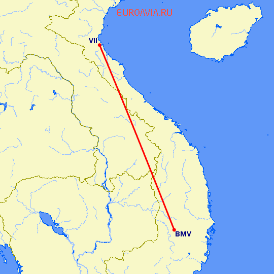 перелет Banmethuot — Vinh City на карте