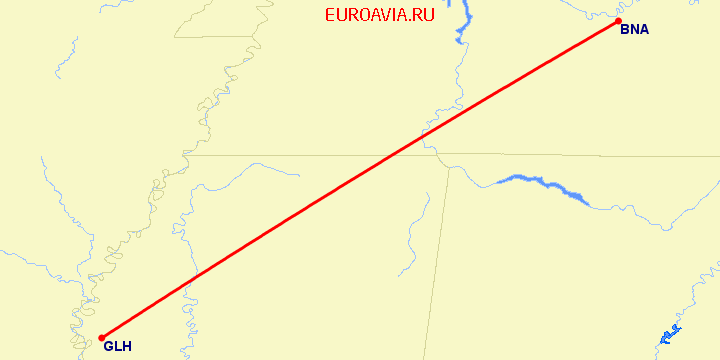 перелет Нашвилл — Greenville на карте