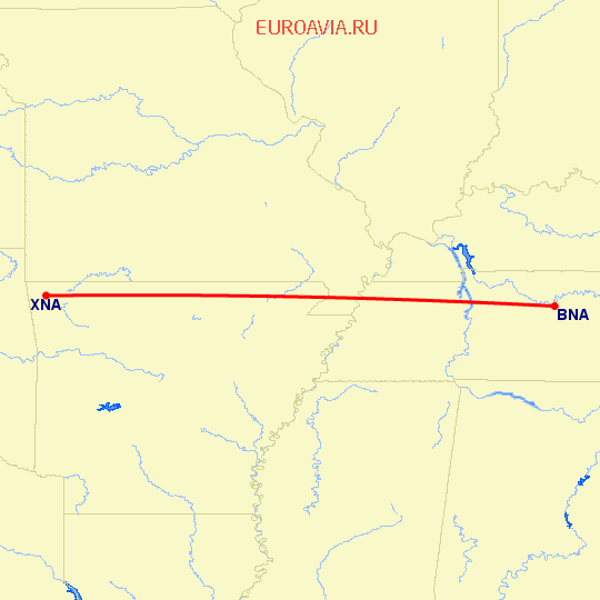 перелет Нашвилл — Fayetteville на карте