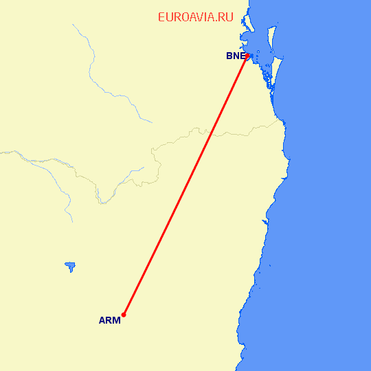 перелет Брисбен — Армидаль на карте