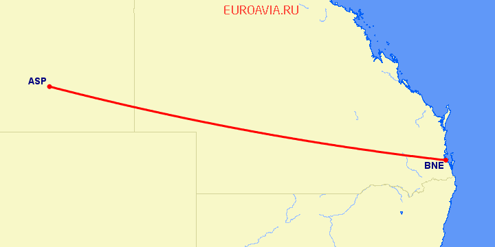 перелет Брисбен — Элис Спрингз на карте