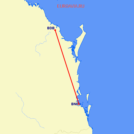 перелет Брисбен — Бандаберг на карте