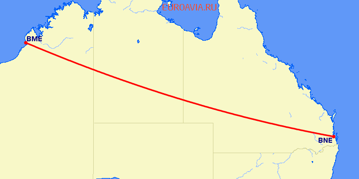 перелет Брисбен — Брум на карте