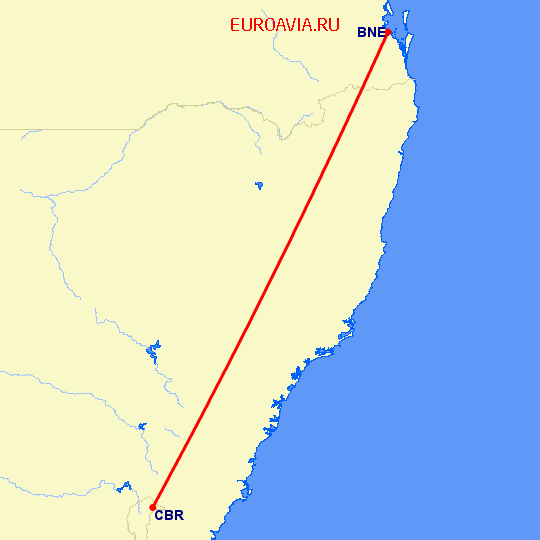 перелет Брисбен — Канберра на карте