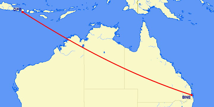 перелет Брисбен — Денпасар на карте