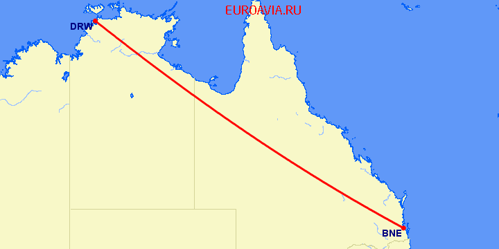 перелет Брисбен — Дарвин на карте
