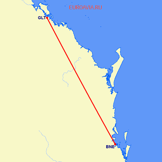 перелет Брисбен — Глэдстоун на карте