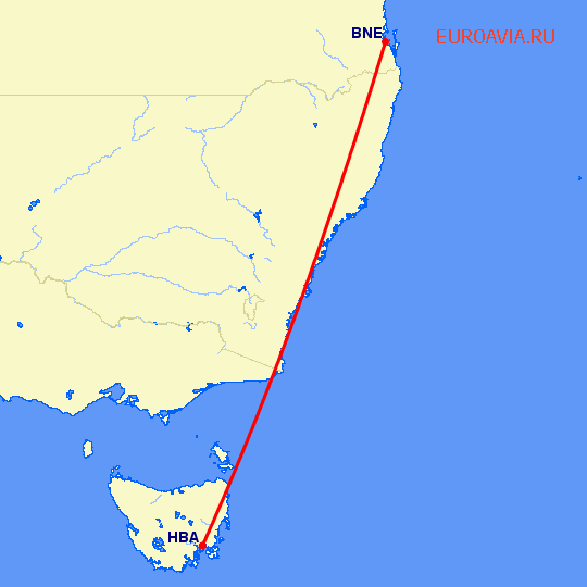 перелет Брисбен — Хобарт на карте