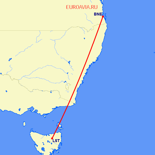 перелет Брисбен — Лончестон на карте
