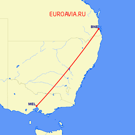 перелет Брисбен — Мельбурн на карте
