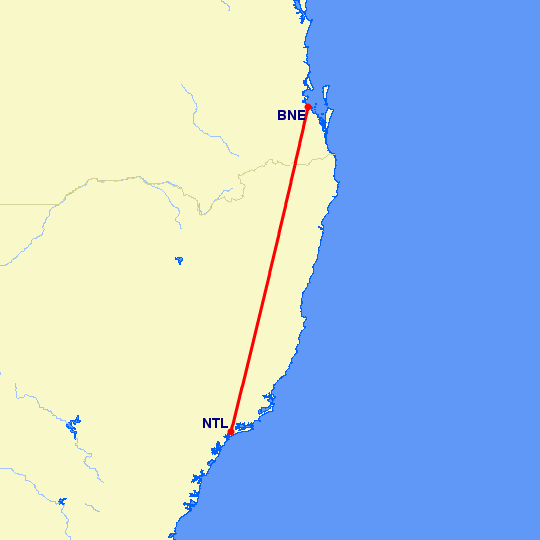 перелет Брисбен — Ньюкасл на карте