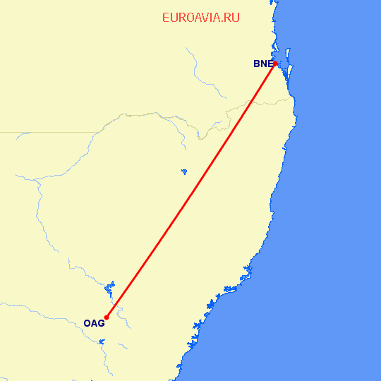 перелет Брисбен — Орандж на карте