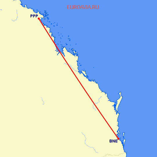 перелет Брисбен — Proserpine на карте