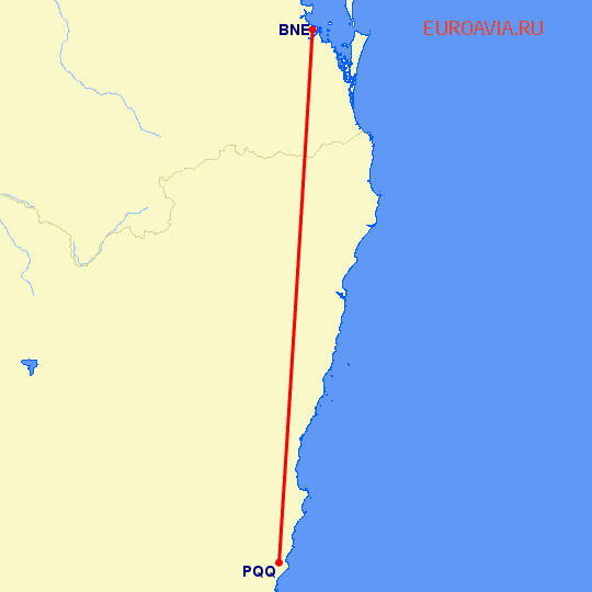 перелет Брисбен — Порт Макгуайр на карте