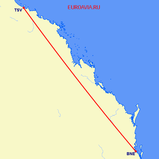 перелет Брисбен — Таунсвилл на карте