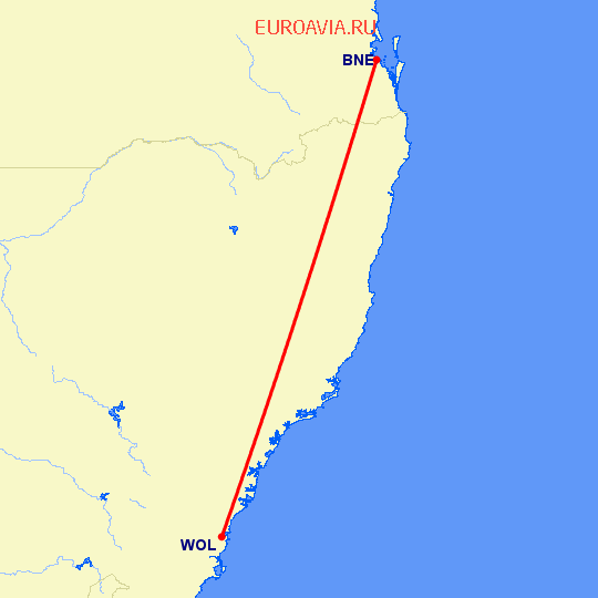 перелет Брисбен — Воллонгонг на карте