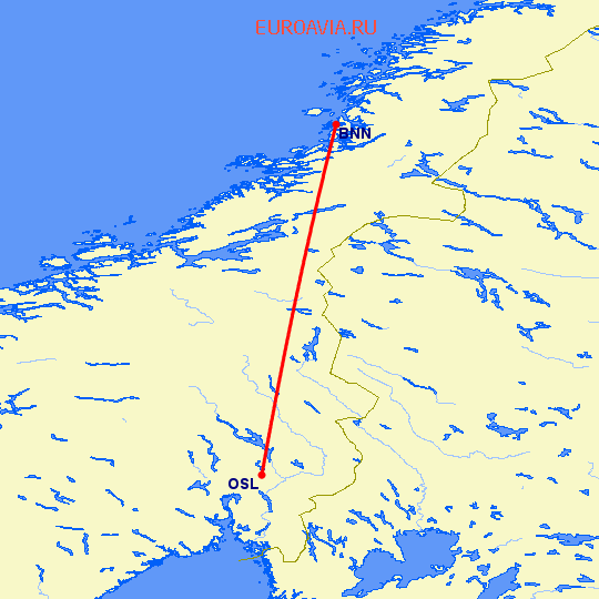 перелет Броннойзунд — Осло на карте