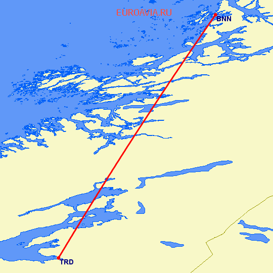 перелет Броннойзунд — Тронхейм на карте