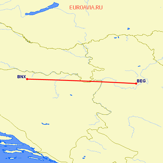 перелет Баня Лука — Белград на карте