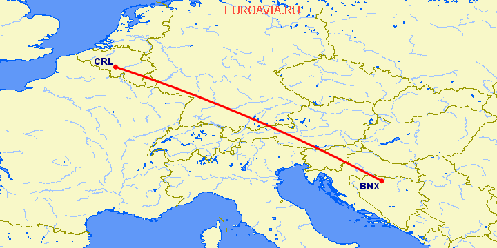 перелет Баня Лука — Шарлеруа на карте