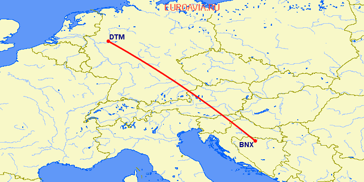перелет Баня Лука — Дортмунд на карте