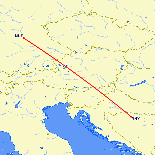 перелет Баня Лука — Нюремберг на карте
