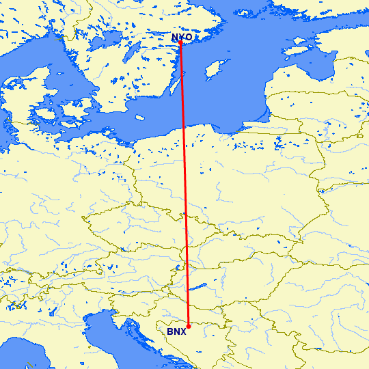 перелет Баня Лука — Стокгольм на карте