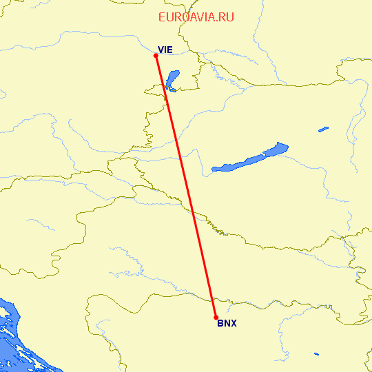 перелет Баня Лука — Вена на карте