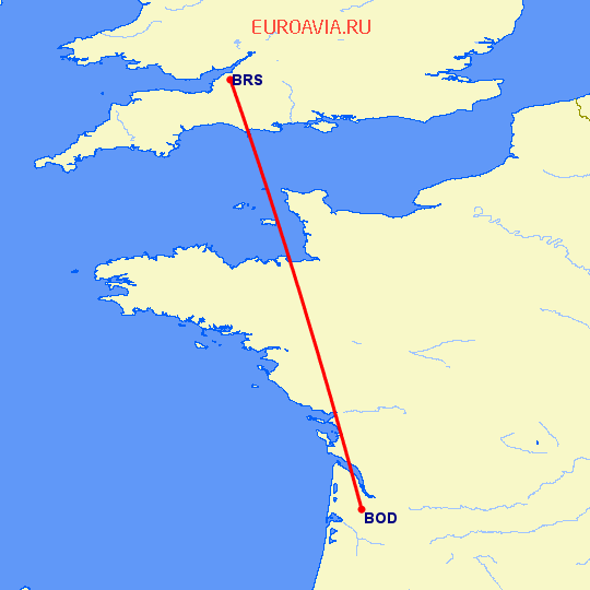 перелет Бордо — Бристоль на карте