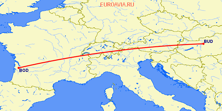 перелет Бордо — Будапешт на карте