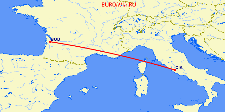перелет Бордо — Рим на карте