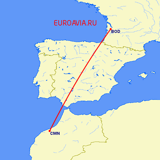 перелет Бордо — Касабланка на карте