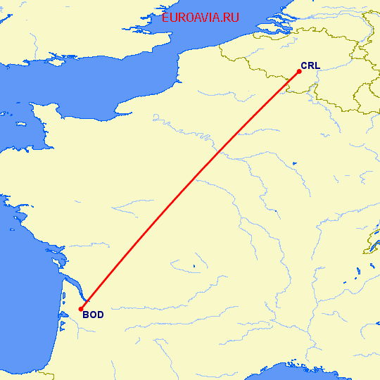 перелет Бордо — Шарлеруа на карте