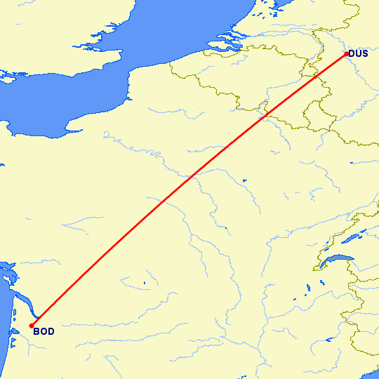 перелет Бордо — Дюссельдорф на карте