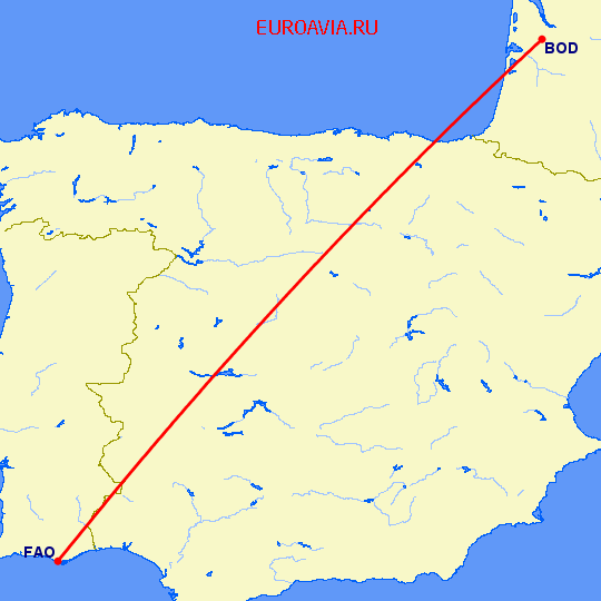 перелет Бордо — Фару на карте