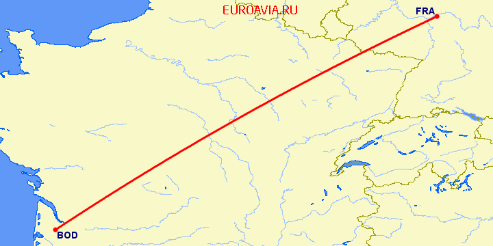 перелет Бордо — Франкфурт на Майне на карте