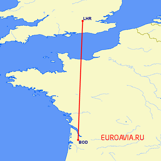 перелет Бордо — Лондон на карте