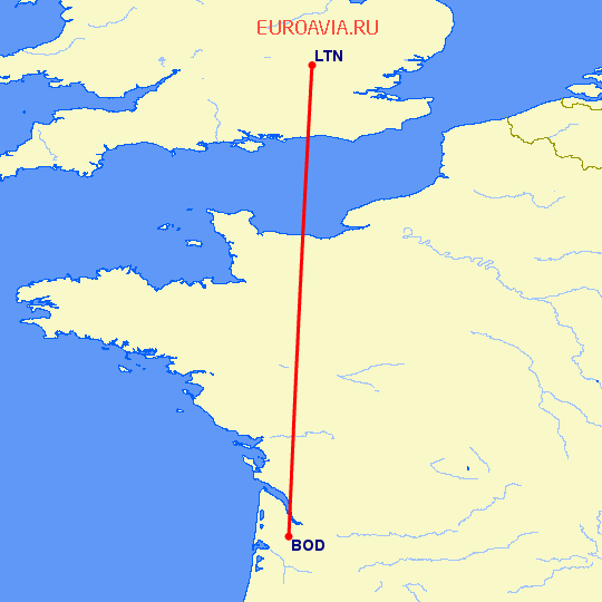 перелет Бордо — Luton на карте