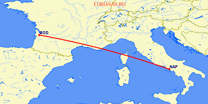 перелет Бордо — Неаполь на карте