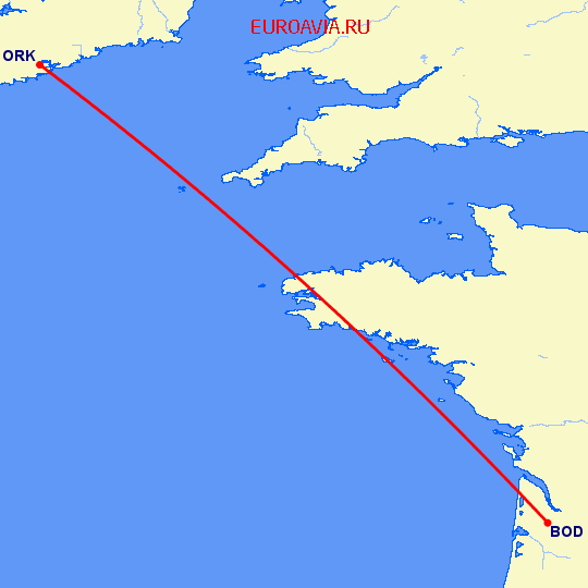 перелет Бордо — Корк на карте