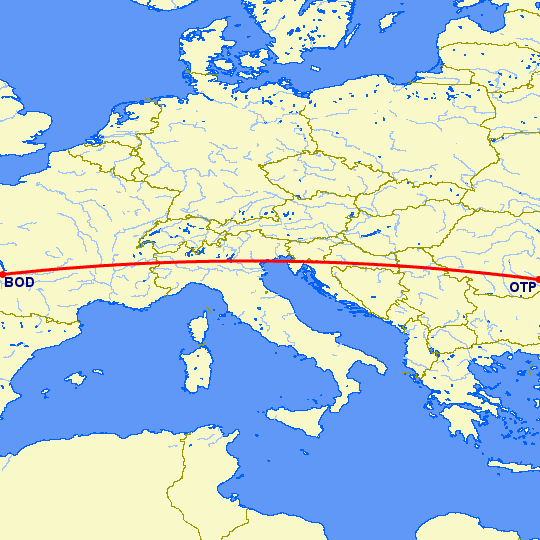 перелет Бордо — Бухарест на карте