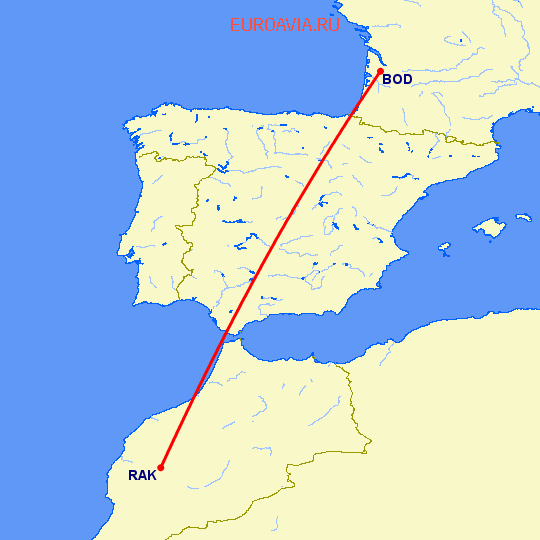перелет Бордо — Марракеш на карте