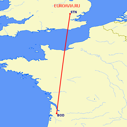 перелет Бордо — Лондон на карте